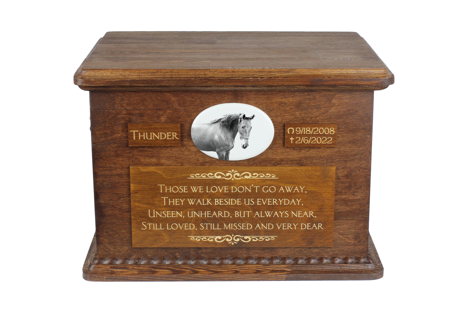 American Saddlebred Wooden Urn With A Standing Statue Art-Dog