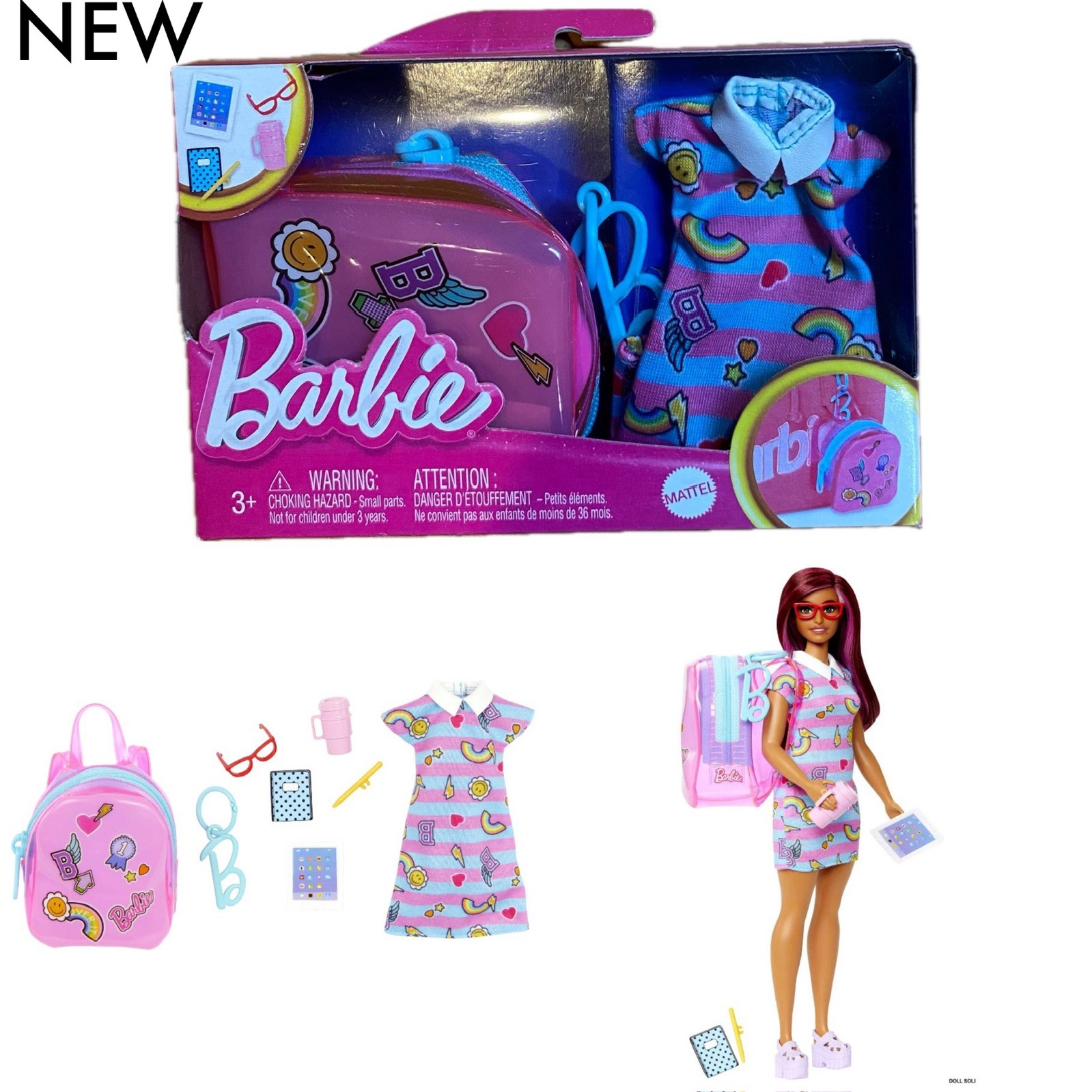 Barbie Doll Clothes School Outfit Deluxe Pink Backpack Accessories Fashion Pack