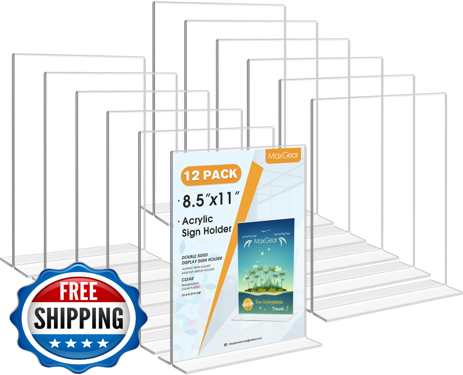 MaxGear 8.5x11" Acrylic Sign Holder 12-Pack, Double Sided Clear Table Menu Displ