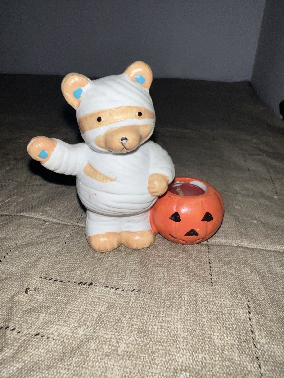 Halloween Ceramic Mummy Bear with Candle 3" Vintage Rare