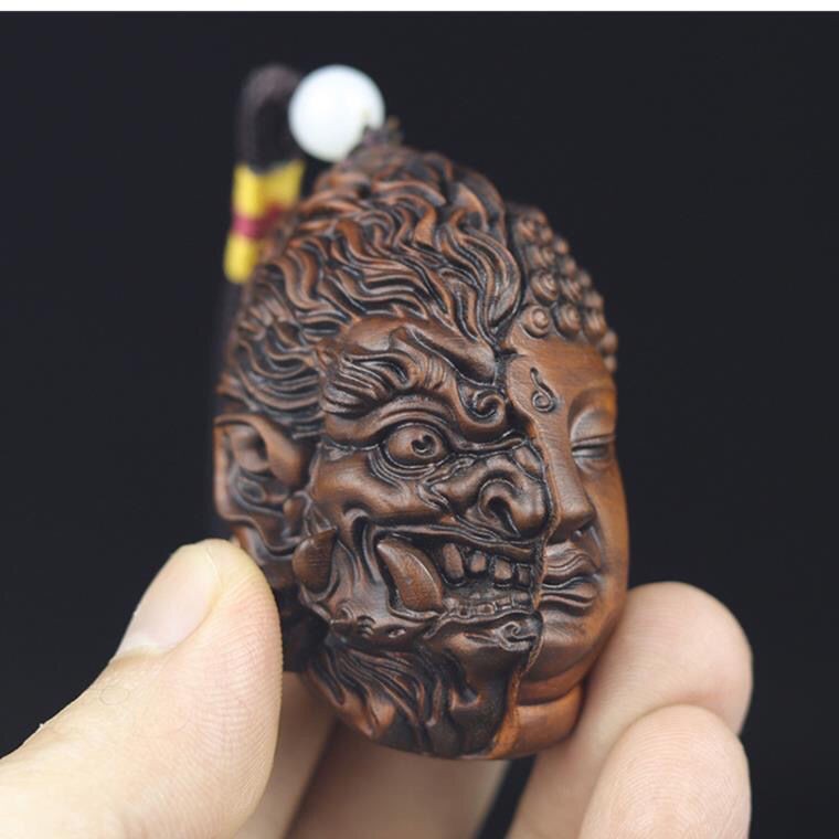 Agarwood Pendant One Thought Buddha Demon Amulet Carving For Men Collectible
