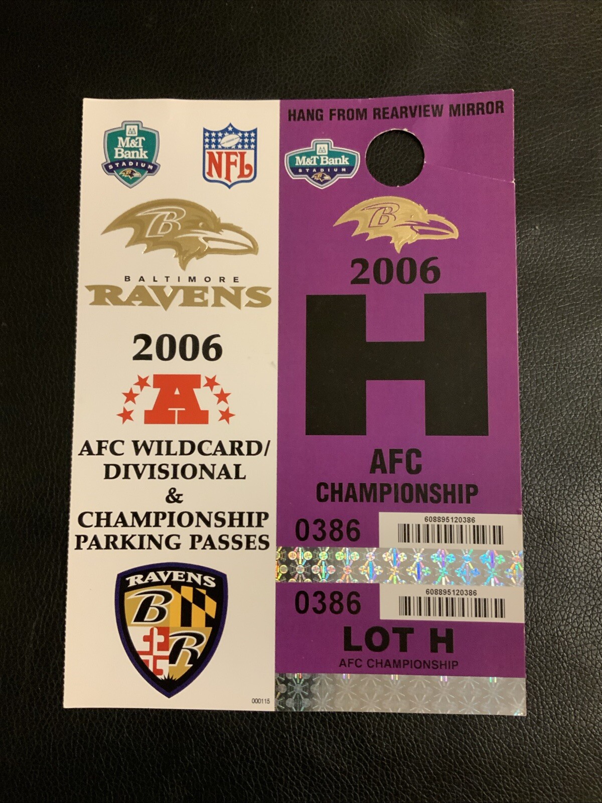 2006 Baltimore Ravens AFC CHAMPIONSHIP PARKING PASS NFL #185