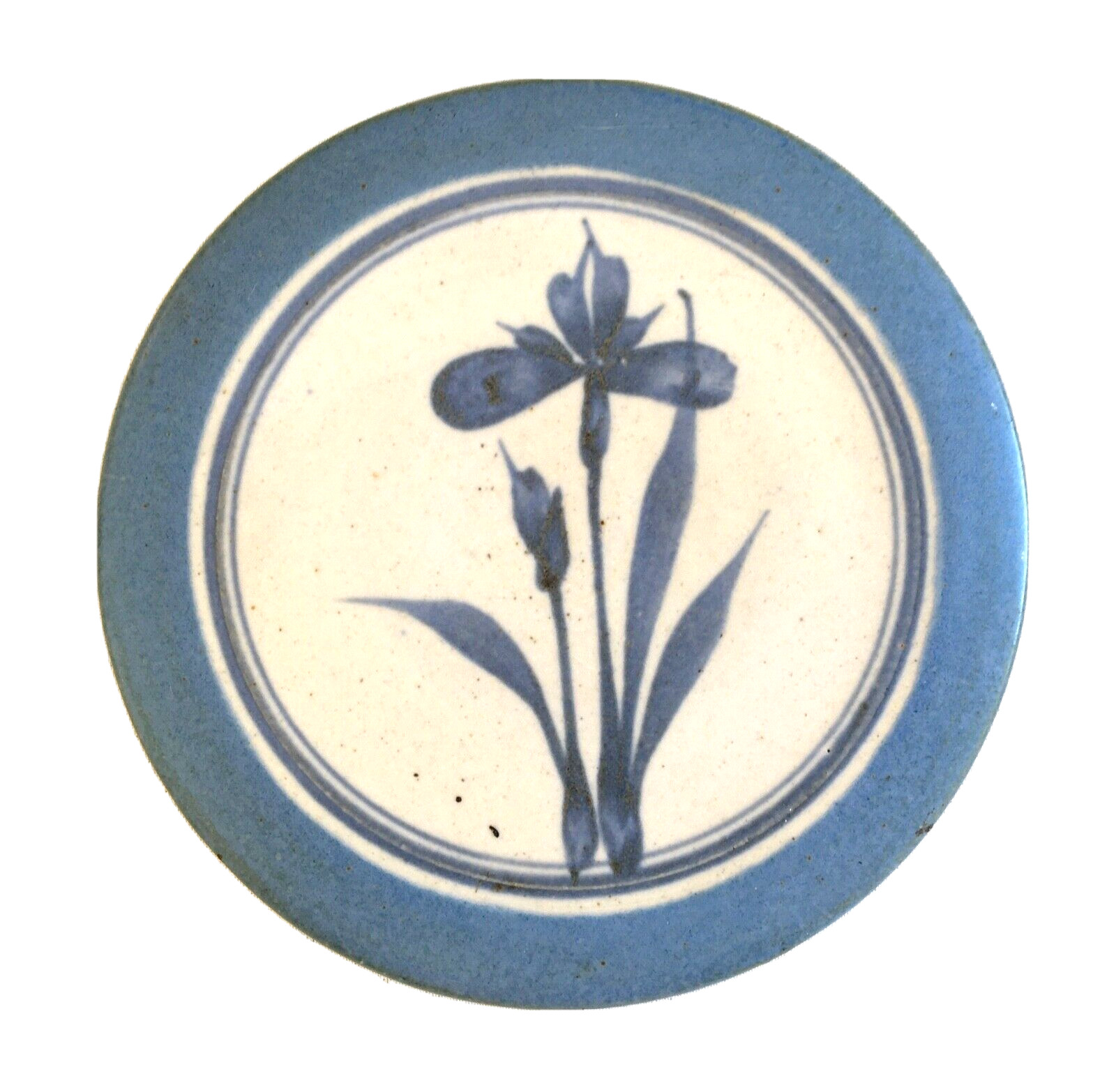 Blue Iris Decorated Pottery Trivet/Base Emerson Creek Pottery, Bedford Virginia
