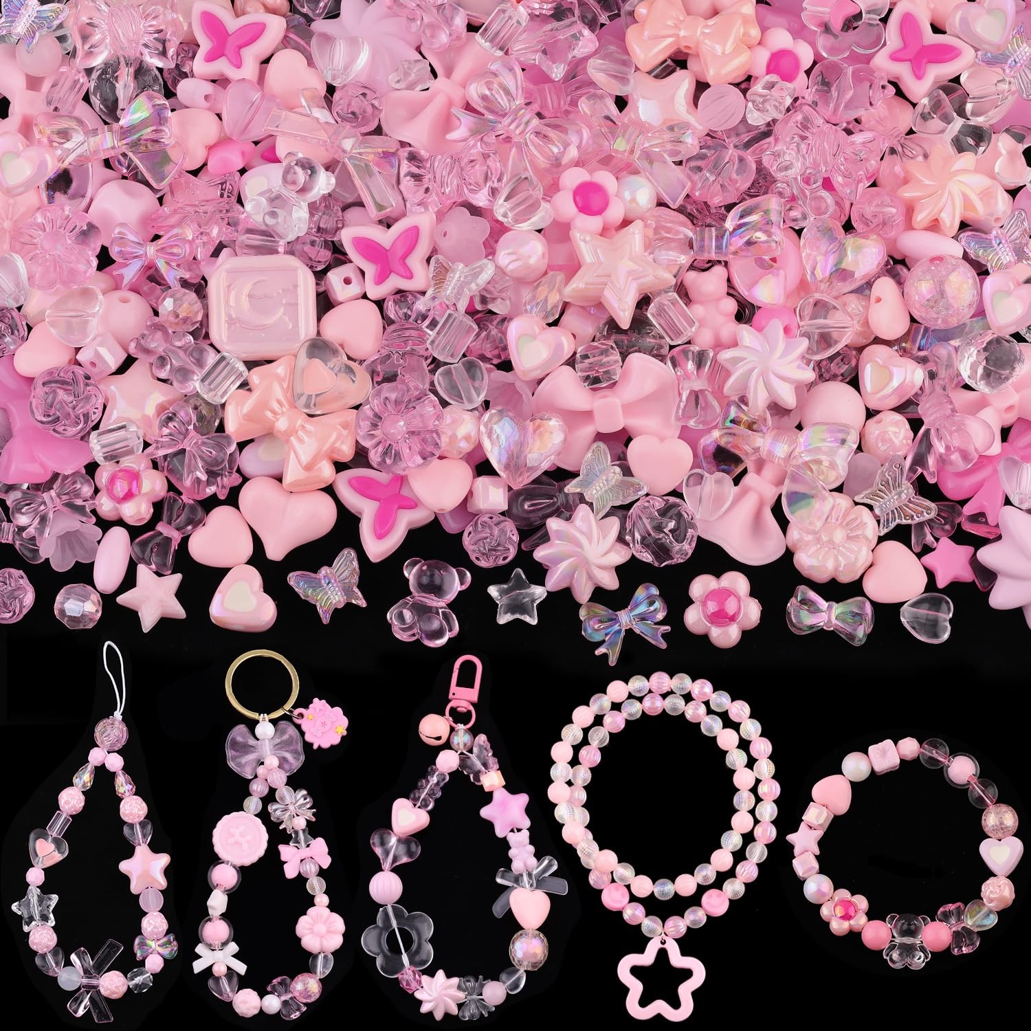 200-260PCS TINKRSTUFF Assorted Acrylic Beads Pink Cute 1 to 1.5 inches, 