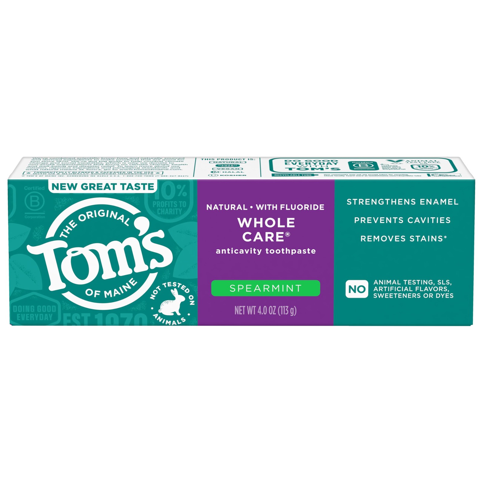 Tom's of Maine Whole Care Natural Toothpaste 4 Ounce (Pack 3), Spearmint 