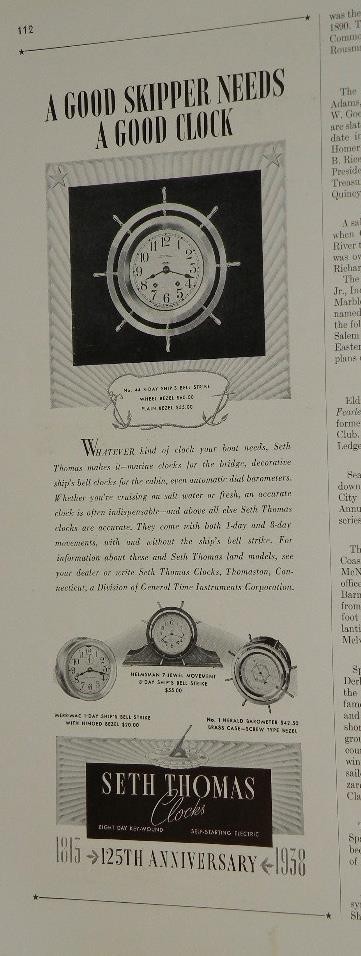 Magazine Ad* - 1938 - Seth Thomas Clocks - Maritime clocks - (#1)
