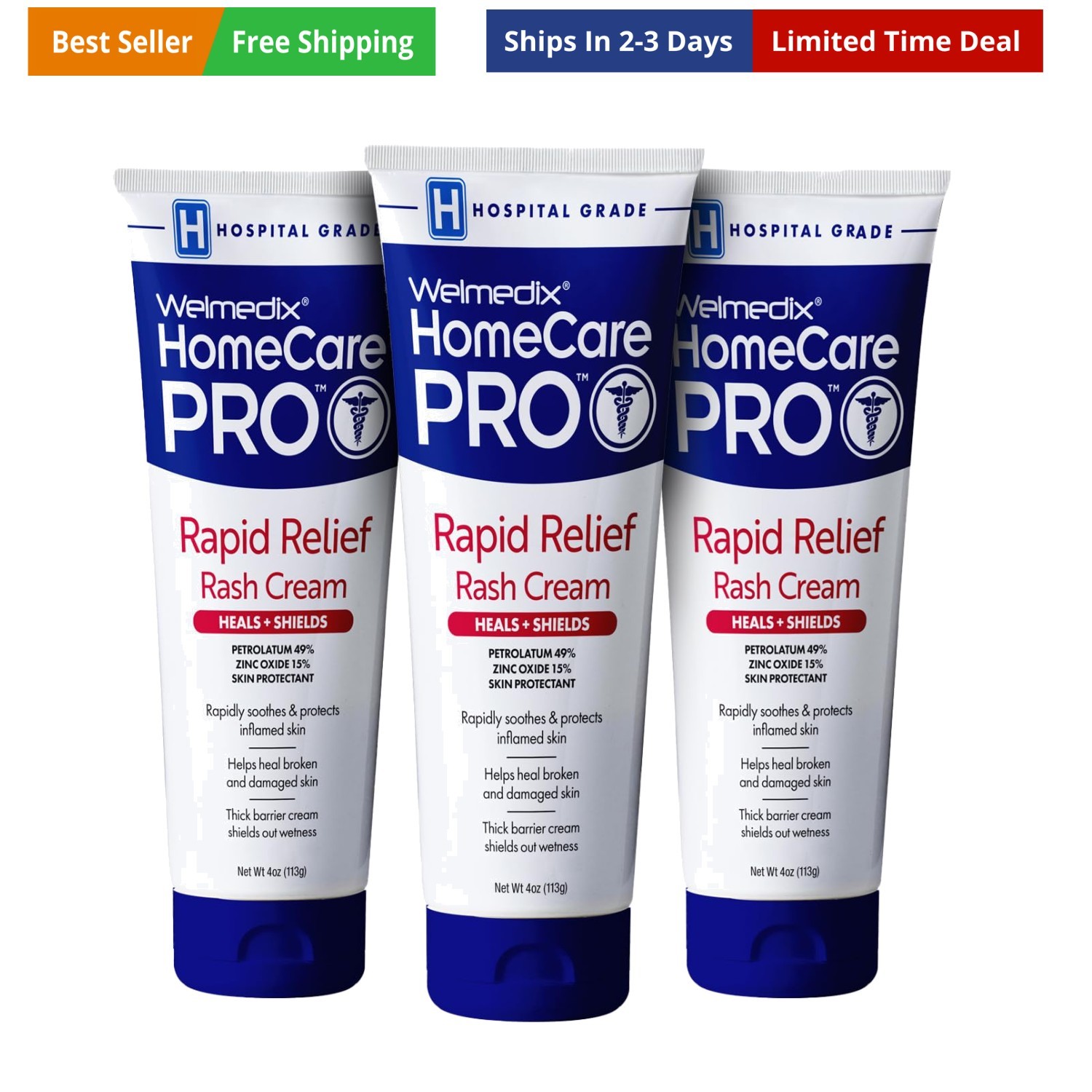 Rapid Relief Diaper Rash Cream with Zinc Oxide, Hospital Grade Barrier Cream ...