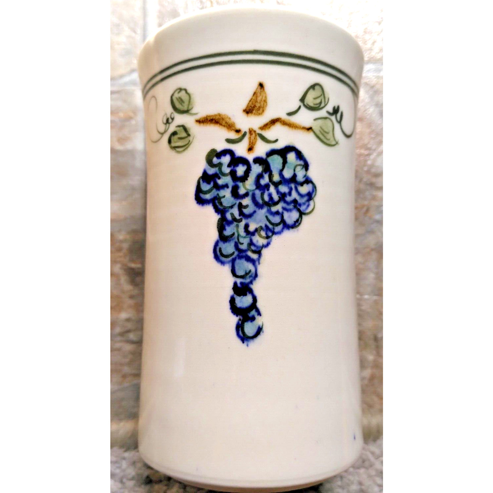 Ceramic Italian Style Hand Painted Grape Design 5 Inch Utensil Holder Signed