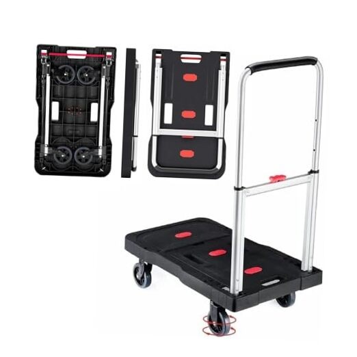 Folding Hand Truck, 330 Lbs Heavy Duty Luggage Cart, Portable Red and Silver