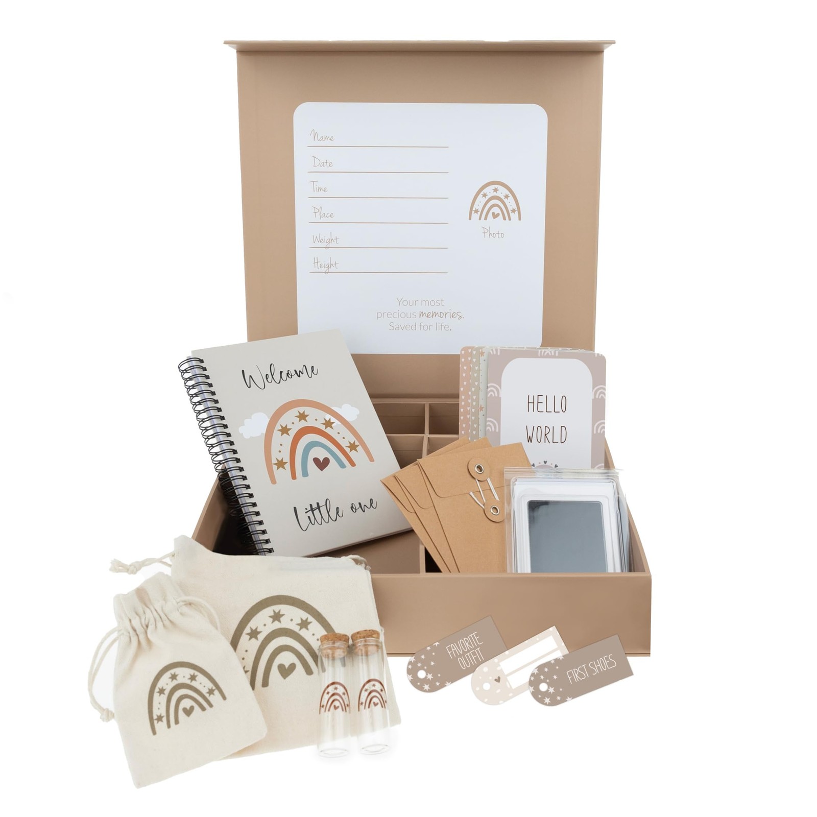 Baby Keepsake with Baby Memory Book, Newborn Footprint Kit, Baby Milestone Ca...