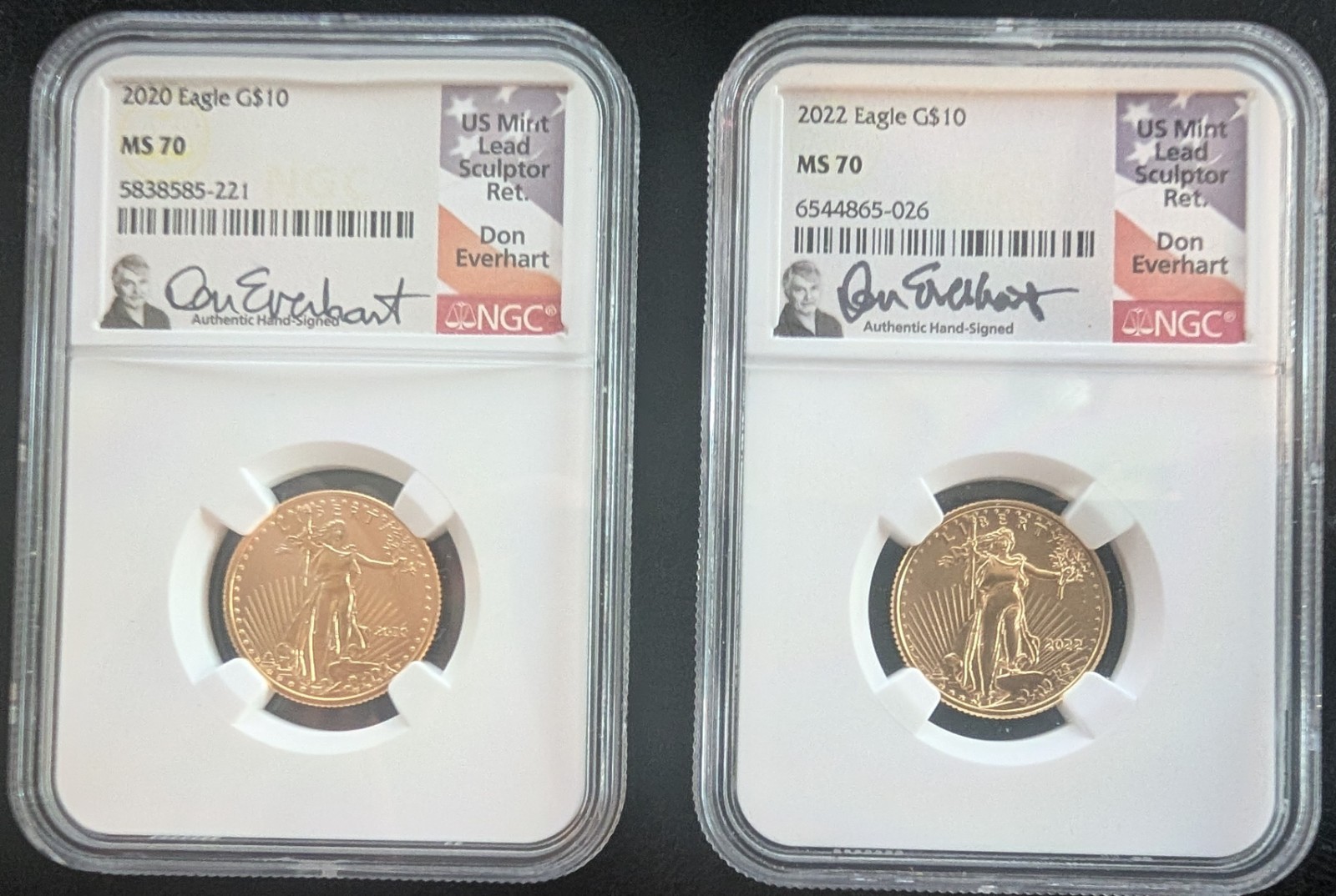 2020 and 2022 Gold Eagle $10 lot - NGC MS 70 Don Everhart signed