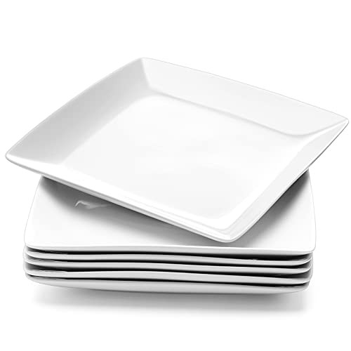  Porcelain Square Dinner Plates, 10.75 Inch Square Serving Plate for 10.75 inch