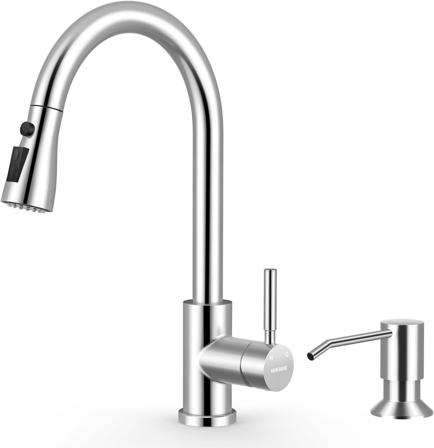 Polished Chrome Kitchen Faucet with Soap Dispenser