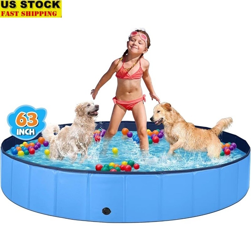 Collapsible Dog Pool Portable Non-Slip Kiddie Pool Pets & Kids Water Play New
