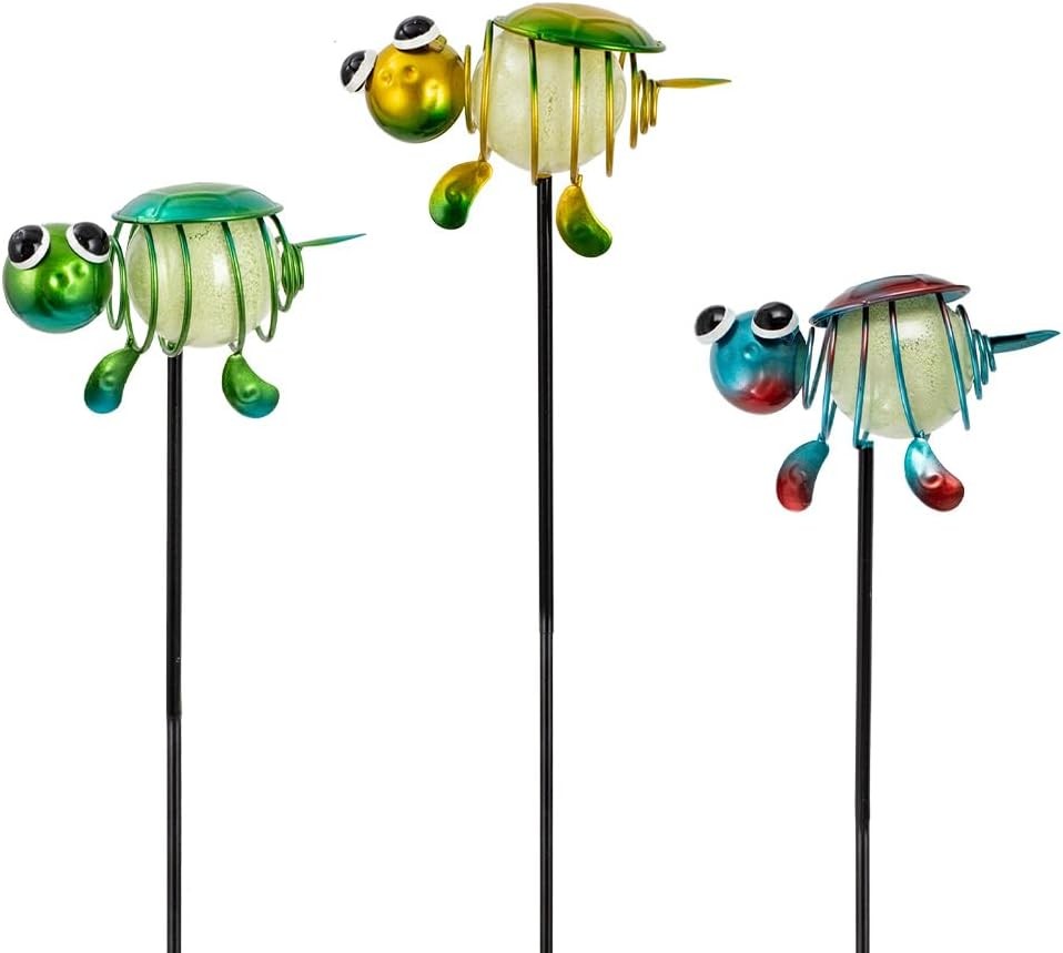 3 Pack Turtle Luminous Metal Garden Stakes Waterproof Yard Lawn Porch Decor