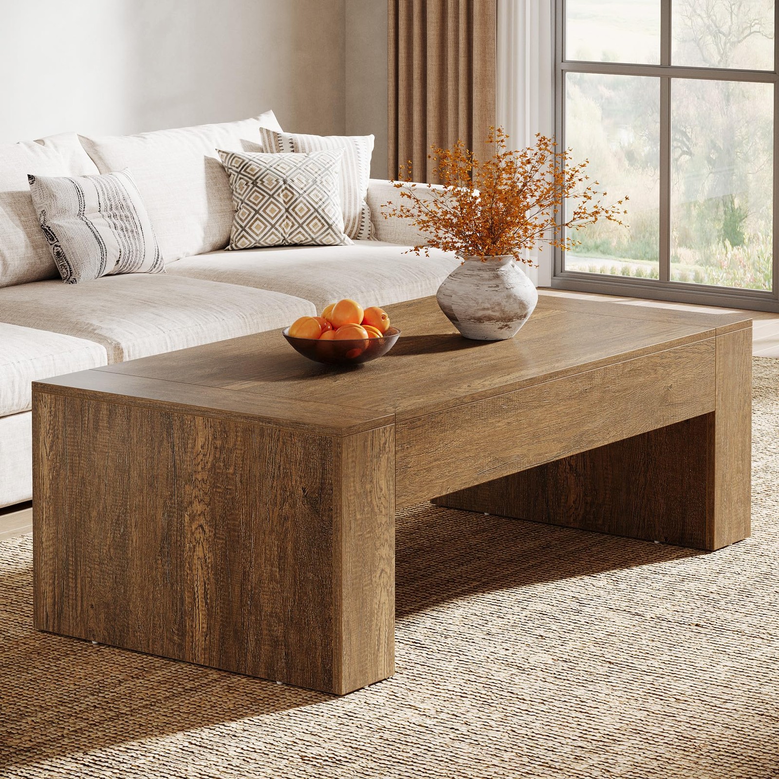 Rectangular Coffee Table for Living Room, 51-Inch Farmhouse