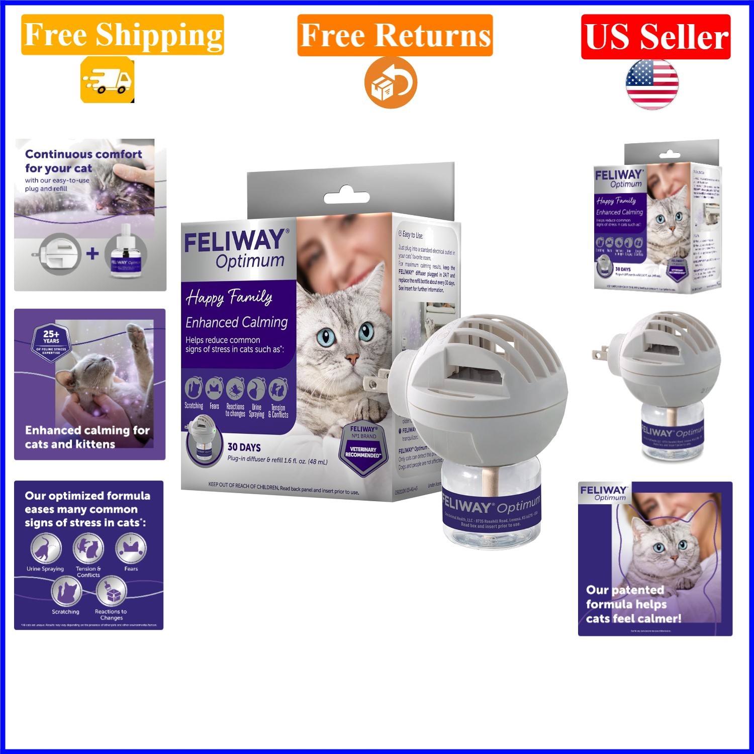 Optimum 30-Day Cat Calming Plug-In Diffuser Kit, Unscented, Large Area Coverage