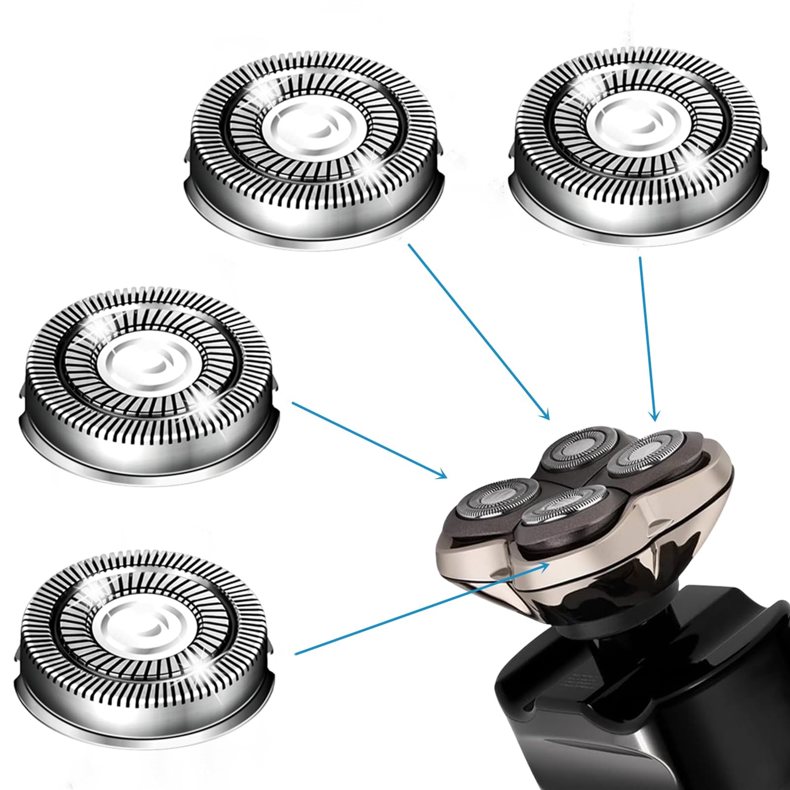 Shaver Head Replacement Blade for Skull 1 Count (Pack of 4), 4-silver 