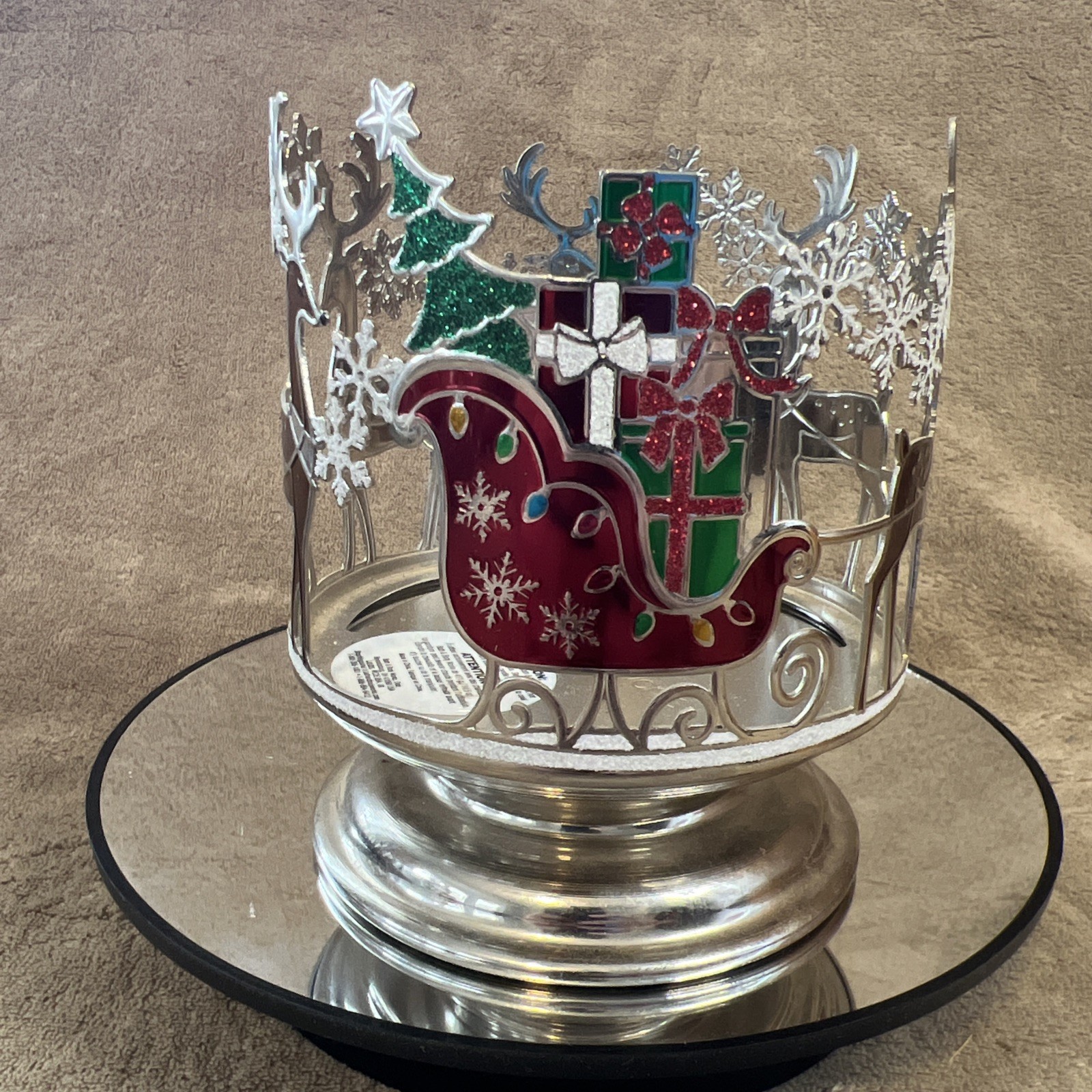 BATH & BODY WORKS CHRISTMAS 3 Wick Pedestal Candle Holder Reindeer Sleigh