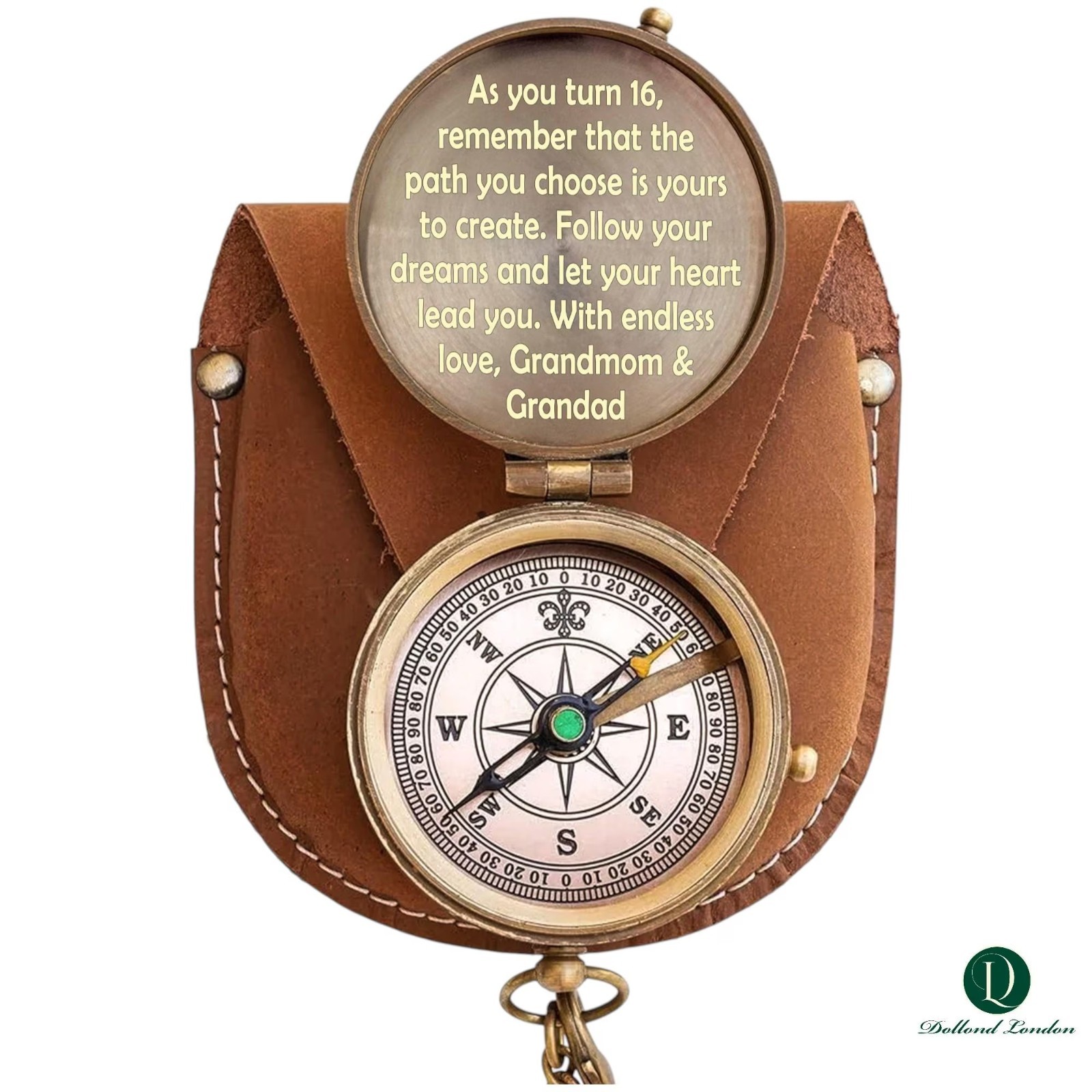 Nautical Brass Engraved Compass Personalised 16th Birthday Compass with Case