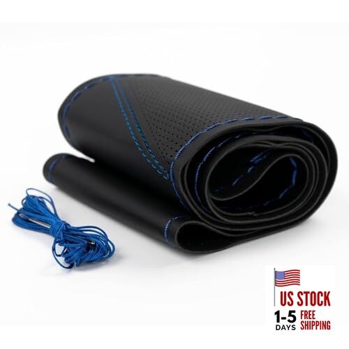  Sports Style Hand Sew Steering Wheel Cover Microfiber Leather Car Auto Blue