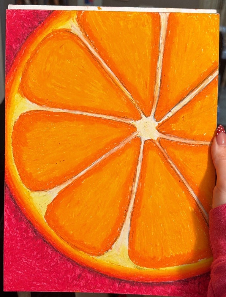 ACEO Original 9 x 12, Orange Slice Oil Pastel – Modern Still Life
