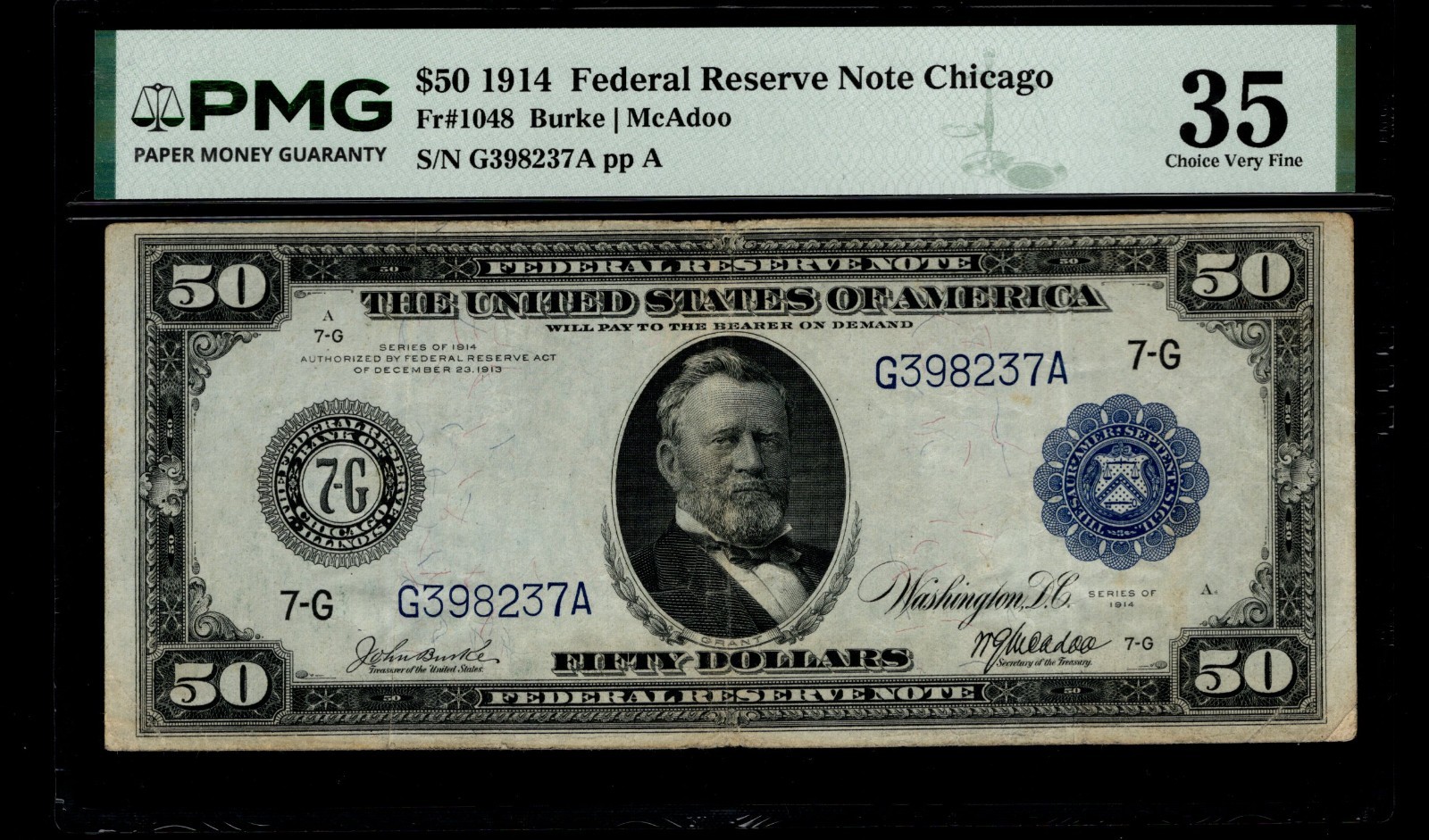 Fifty Dollar Federal Reserve Note PMG 35 FR 1048 1914 $50 Chicago