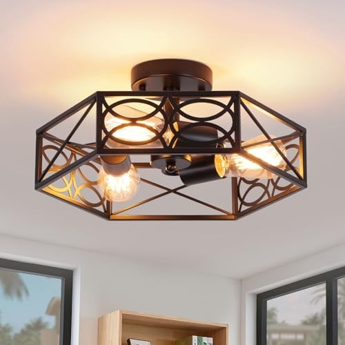 Modern Semi Flush Mount Ceiling Light Fixture, Industrial Close to Black