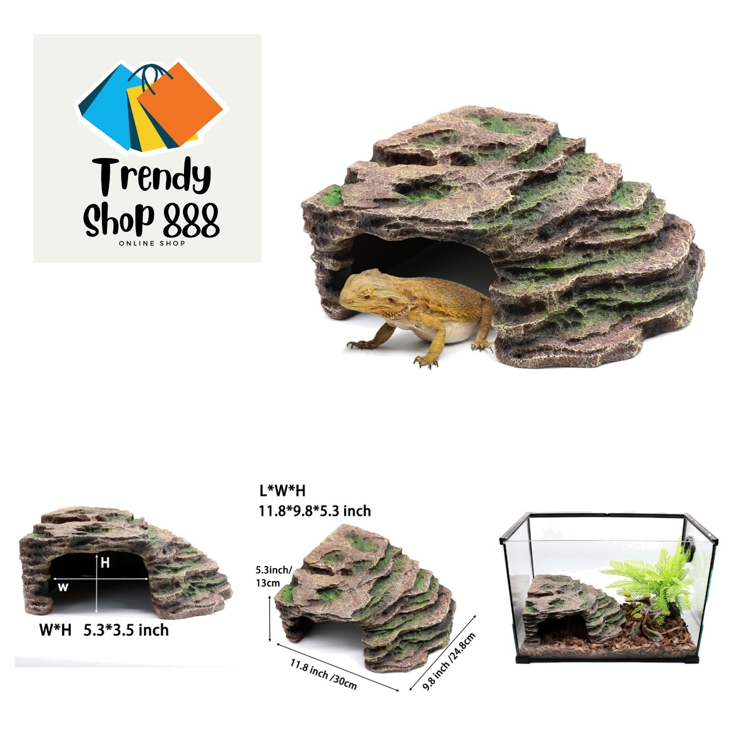 Large Reptile Hide Shale Scape Step Ledge, Reptile Cave Hideout, Bearded Drag...