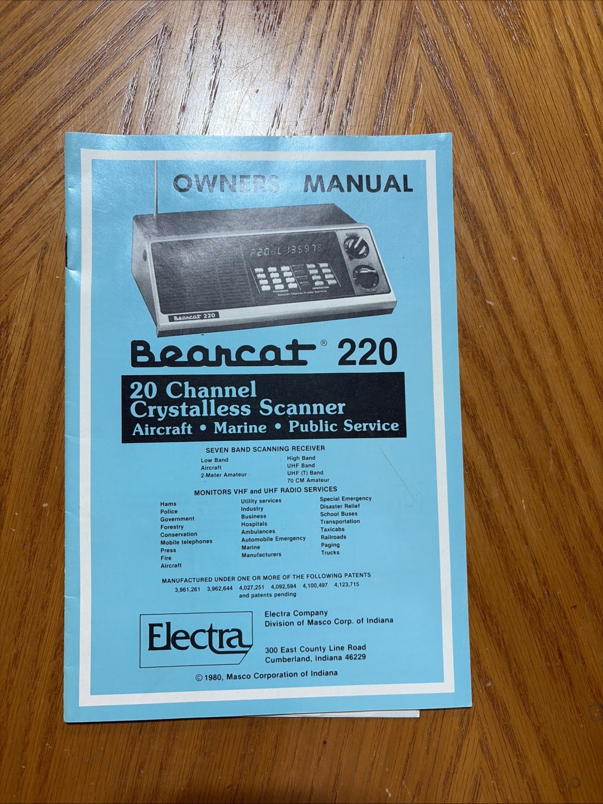 Vintage Bearcat 220 Scanner Owners Manual