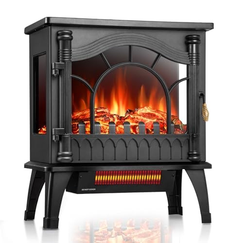  Freestanding Electric Fireplace Stove with Realistic Flame, 23 inch Standard