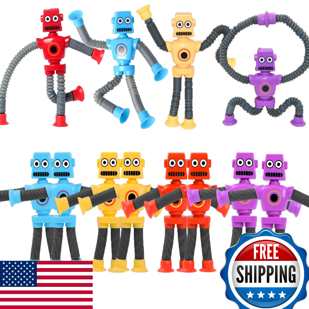 24PCS Telescopic Suction Cup Robot Toy, Pop Tubes, Kids Toddler Travel