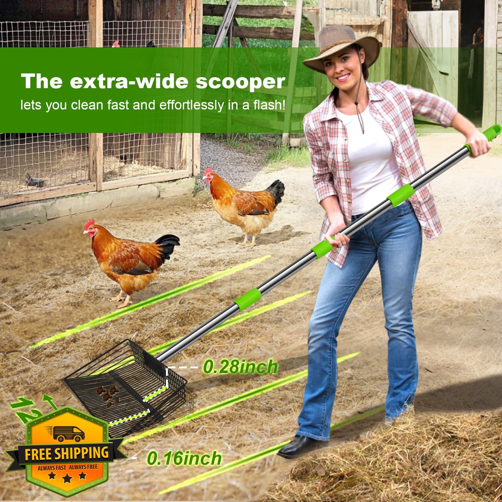 12" Chicken Poop Scooper Litter Sifting Shovel SS Handle Heavy Duty