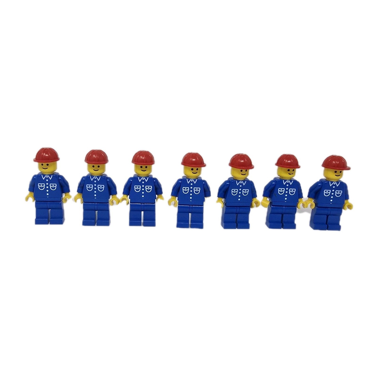 Lego Construction Worker 6 Button Blue Torso Legs Red Helmet Lot Of 7 BUT011