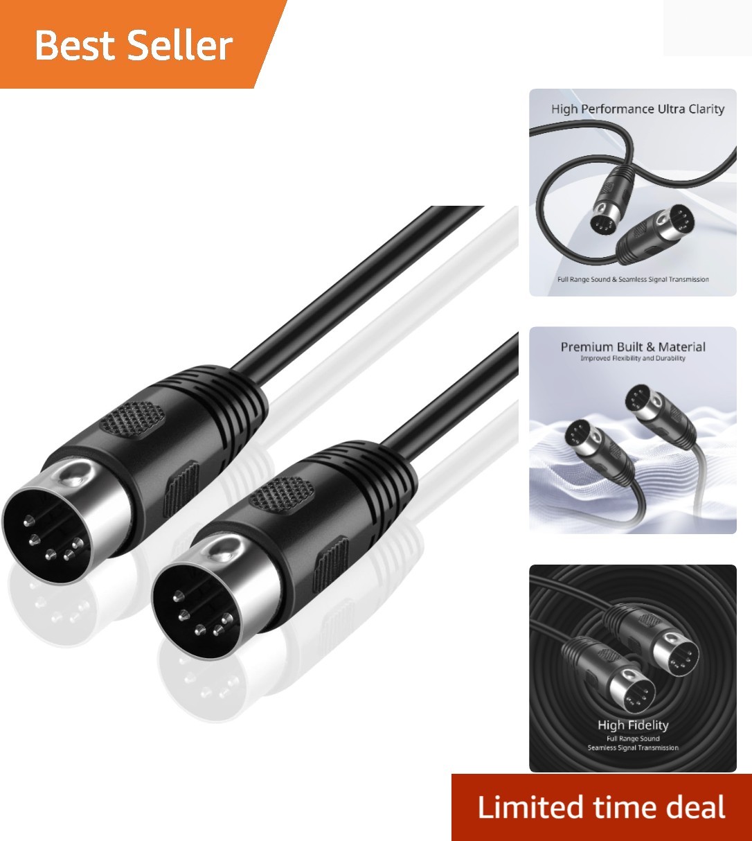 Professional 1FT Male to Male MIDI Cable - Shielded Oxygen-Free Copper Quality