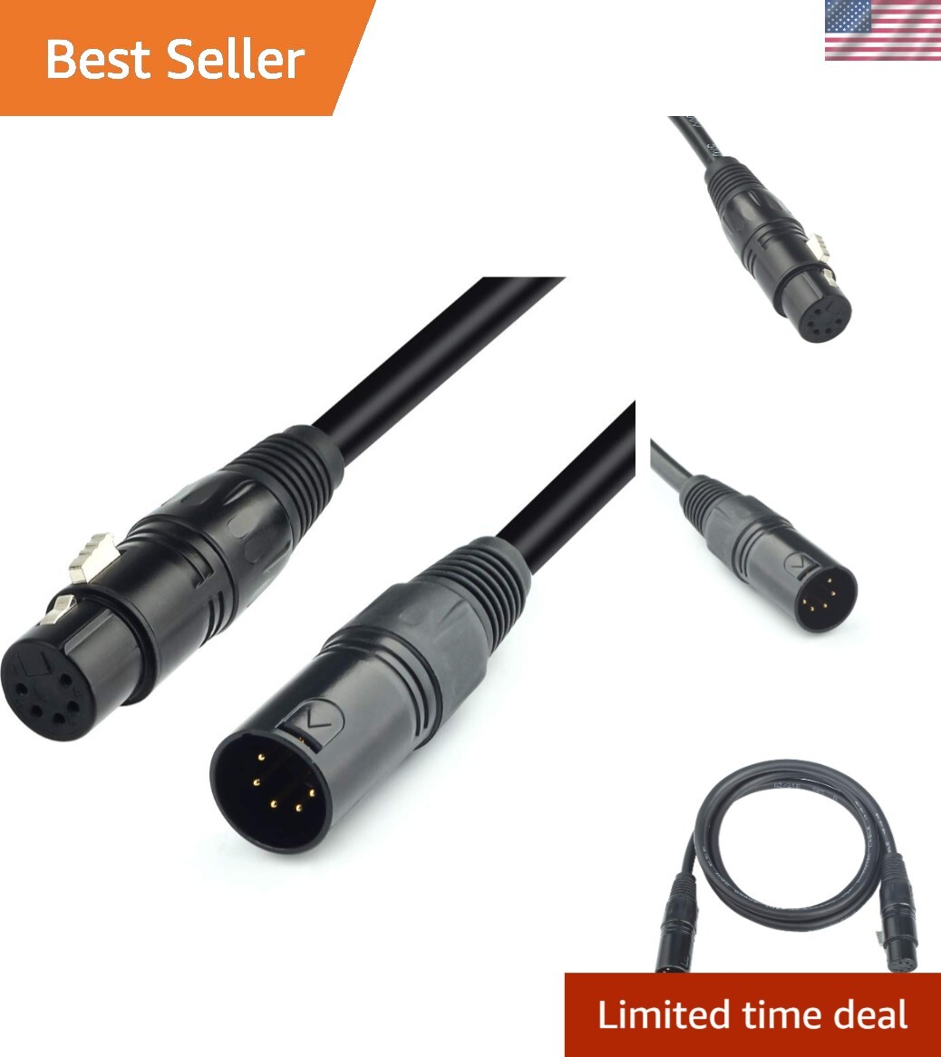 Pro DMX 5 Pin Male to Female XLR Cable - 1.5M with Electromagnetic Shielding