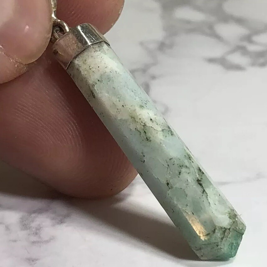 Natural Raw Green Emerald Crystal Pendant 925 Sterling Silver Healing +gift bag
