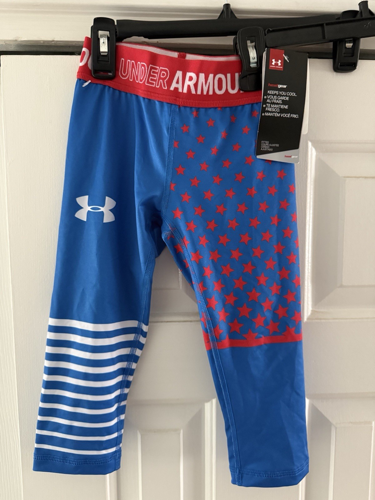 Under Armour Red White Blue Stars Striped Leggings Youth Size Girls XS Extra Sm