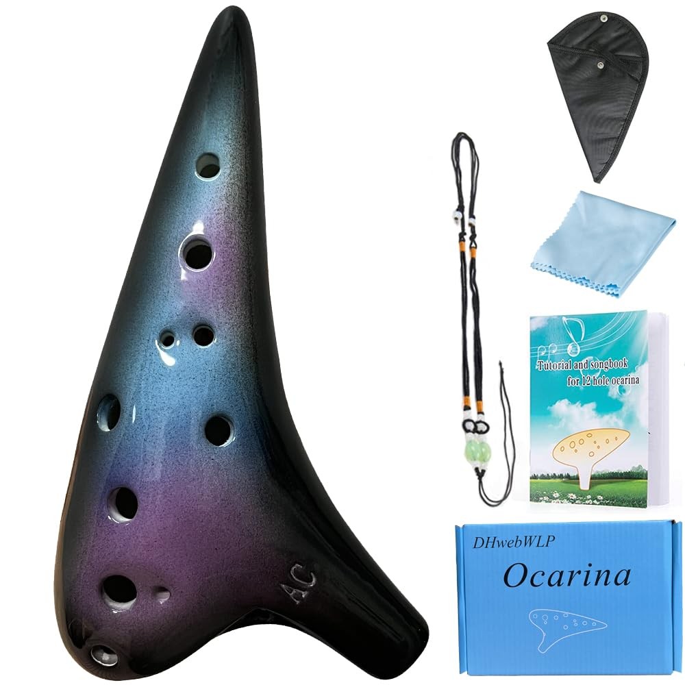 DHwebWLP 12 Hole Ocarina Instrument With Song Starry Blue & Purple & Black 