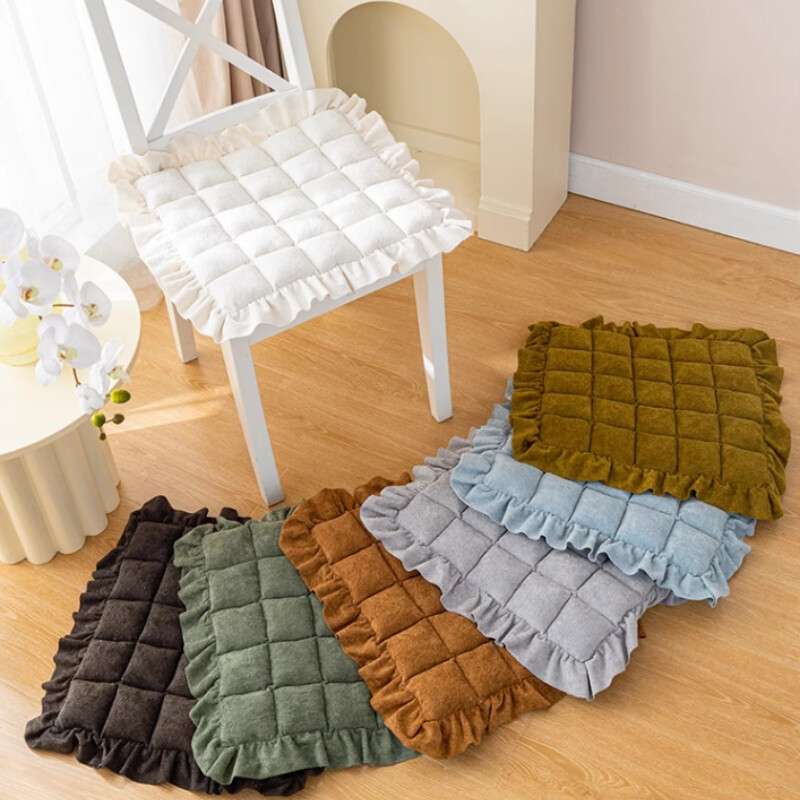 1pc Plaid Cushion Checked Seat Chair Pad Ruffle Trim Thicken Indoor Office Home
