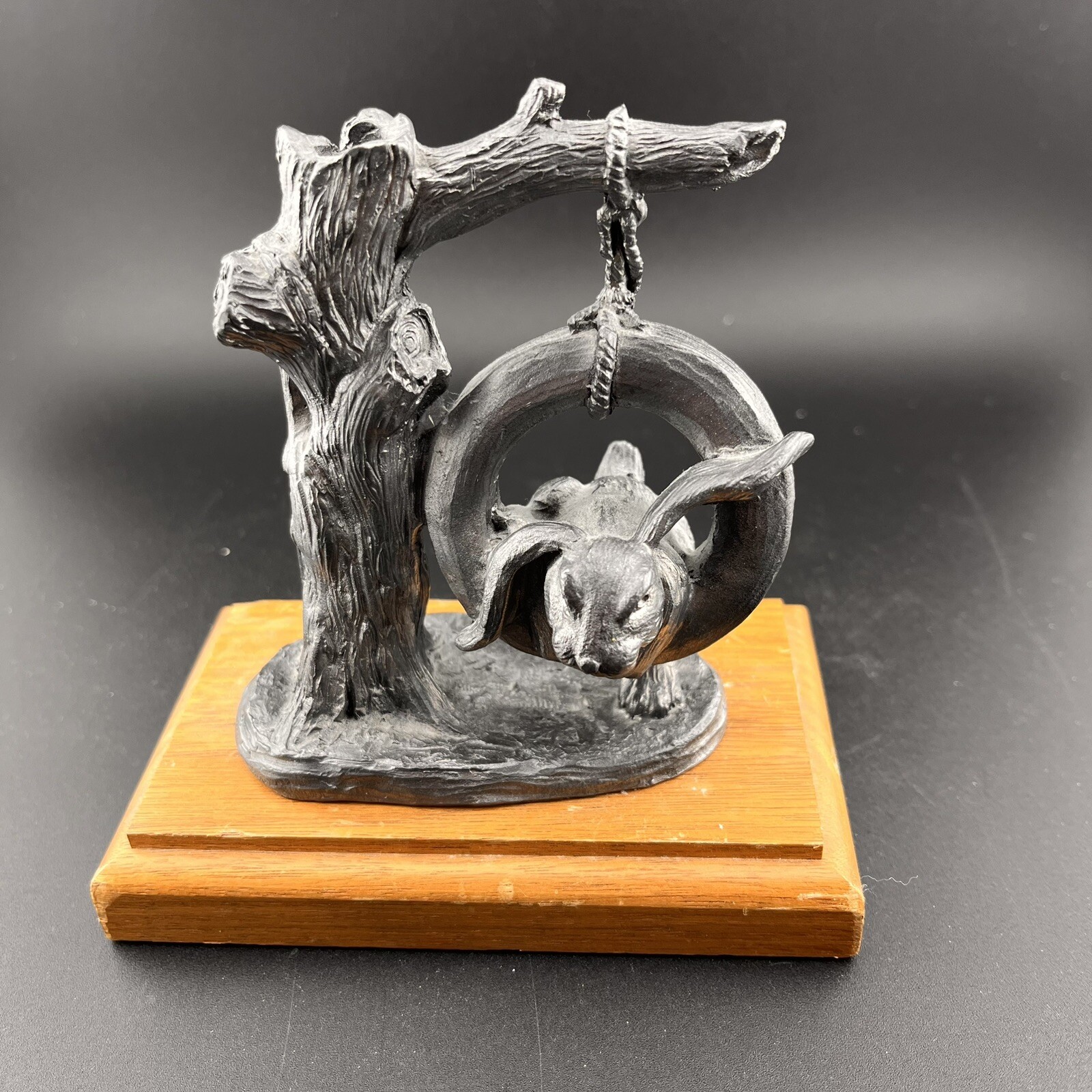 MICHAEL RICKER Rabbit In Tire Swing Hand Signed Pewter Figurine