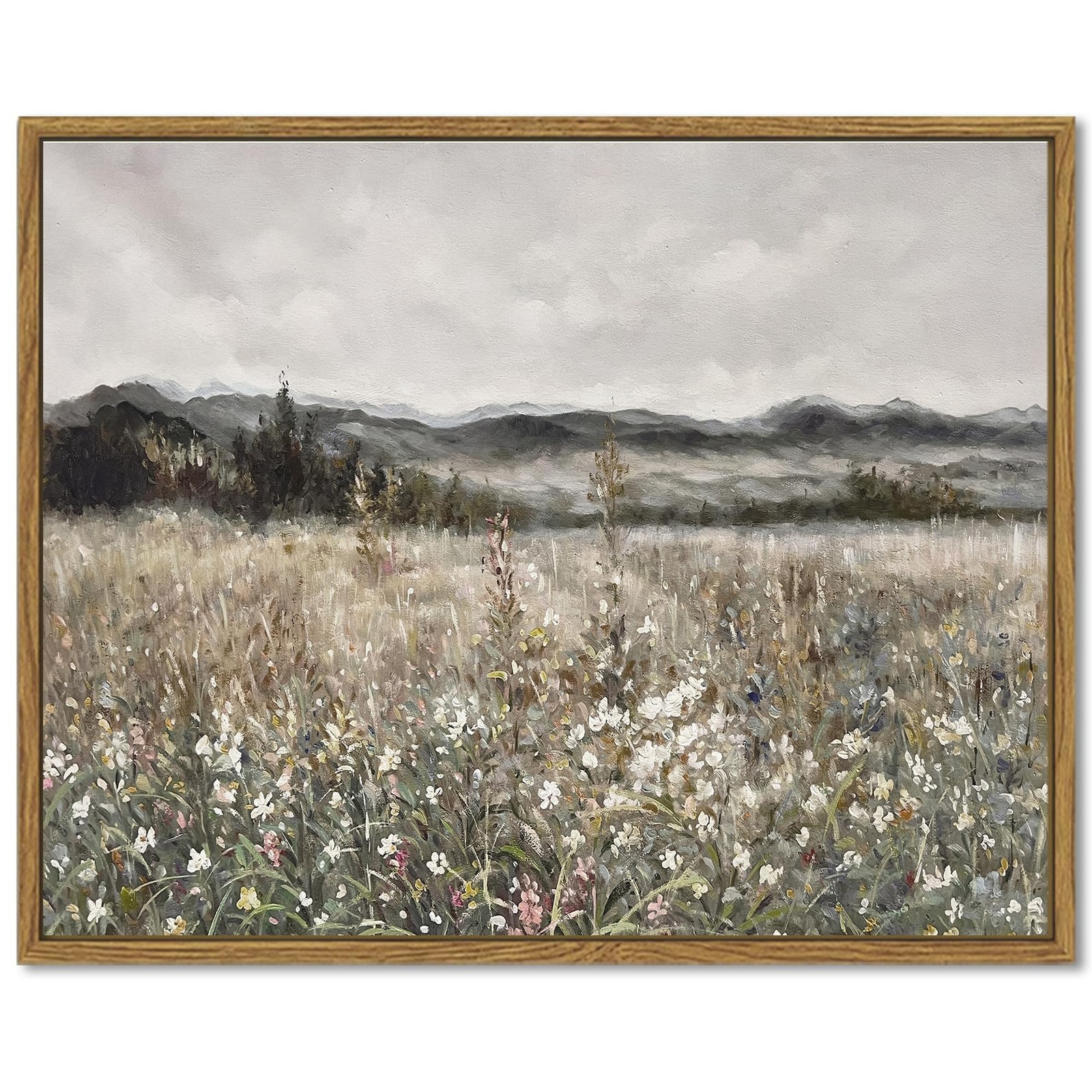SHENIFY Vintage Landscape Framed Canvas Wall Art Prairie in Full Bloom Classi...