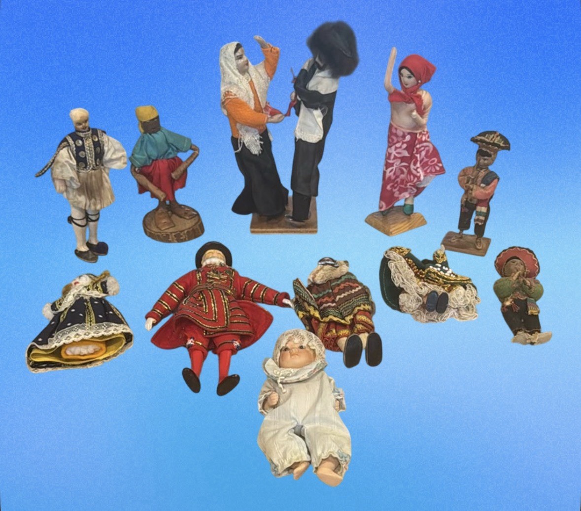 Assorted Vintage Doll Collectible Lot Ethnic Clothing, As Is