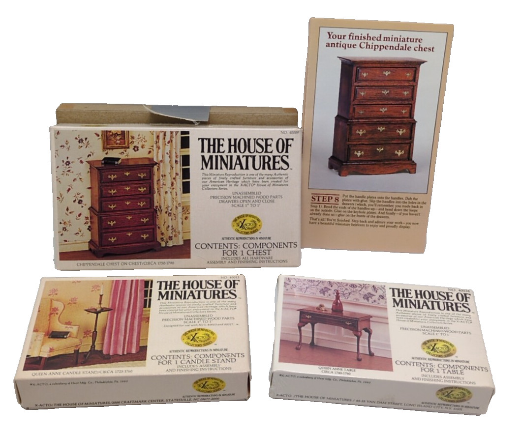 The House Of Miniatures Queen Anne Candle Stand Table Chippendale Chest NOS BTBS