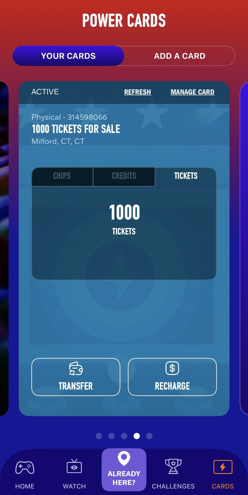 Dave And Buster's Power Card With 1000  Tickets (READ DESCRIPTION)