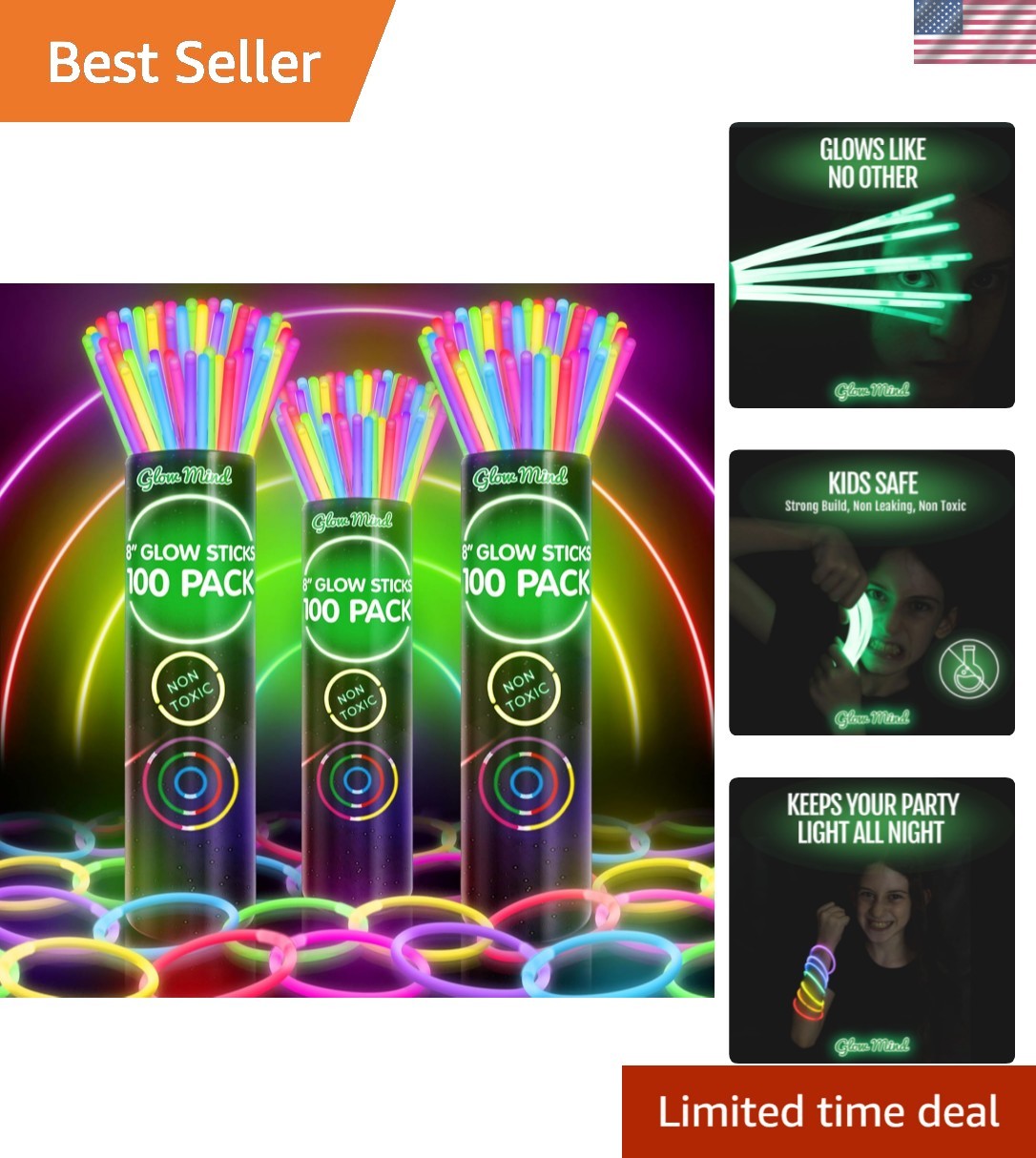 300 Ultra Bright Glow Sticks Bulk - Halloween Glow in the Dark Party Supplies...