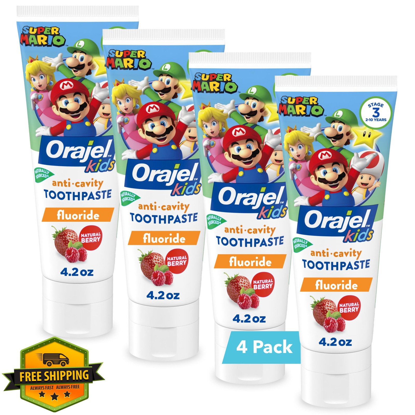 Orajel Kids Super Mario Anti-Cavity Toothpaste, Berry Flavor, 4.2oz, 4-Pack
