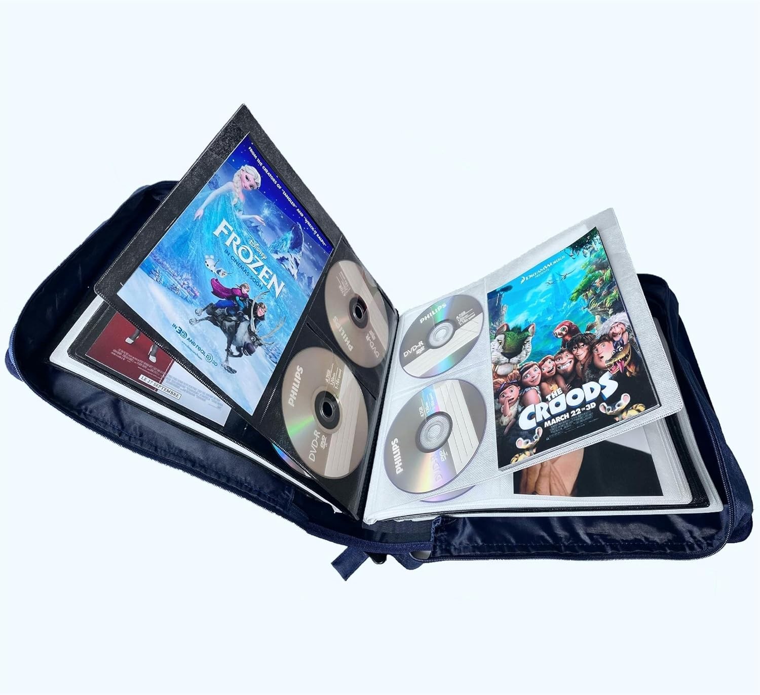 DVD CD Storage Case with Extra Wide Title Cover Pages for 128 cd case, Blue 