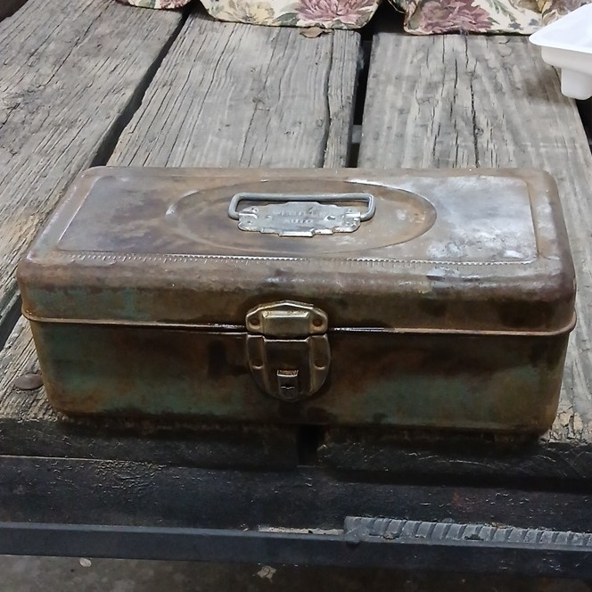 Western Auto Vintage Metal Tool Box with Tray and Compartments