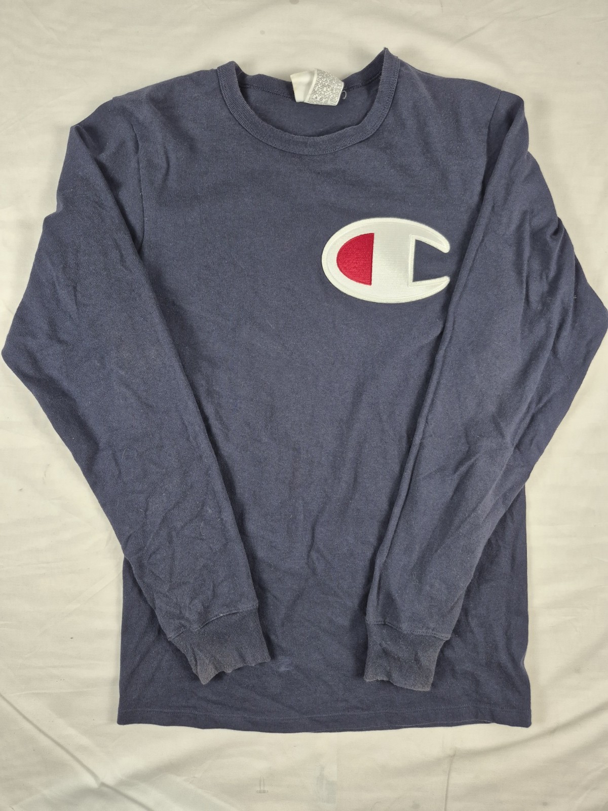 Champion Men's Black Heritage Patch Logo Long-Sleeve Tee T-Shirt Size Small